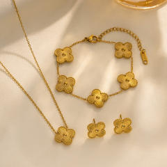 Elegant gold silver color clover design stainless steel necklace set