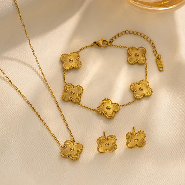 Elegant gold silver color clover design stainless steel necklace set