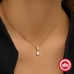925 sterling silver diamond tiny drop pendant necklace
