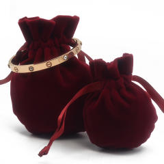 New design velvet material round shape ribbon string bag jewelry bag