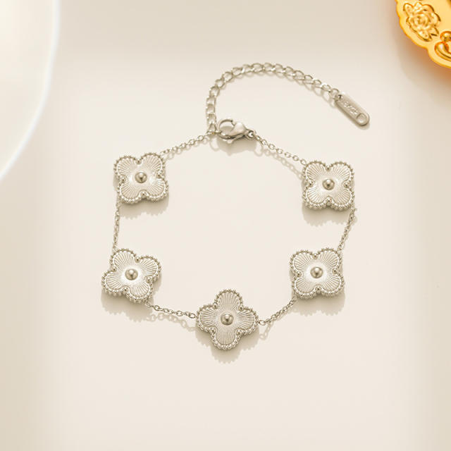 Elegant gold silver color clover design stainless steel necklace set