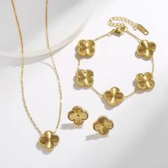 Elegant gold silver color clover design stainless steel necklace set