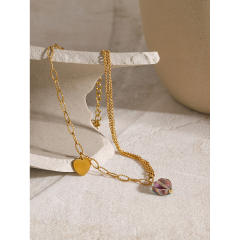 18KG summer heart amethyst charm stainless steel anklet