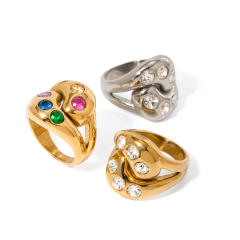 18KG chunky colorful cubic zircon setting stainless steel finger rings