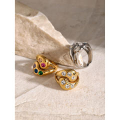 18KG chunky colorful cubic zircon setting stainless steel finger rings