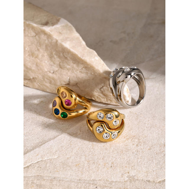 18KG chunky colorful cubic zircon setting stainless steel finger rings