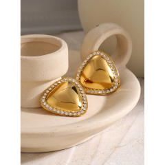18KG Unique chunky triangle shape rhinestone stainless steel earrings