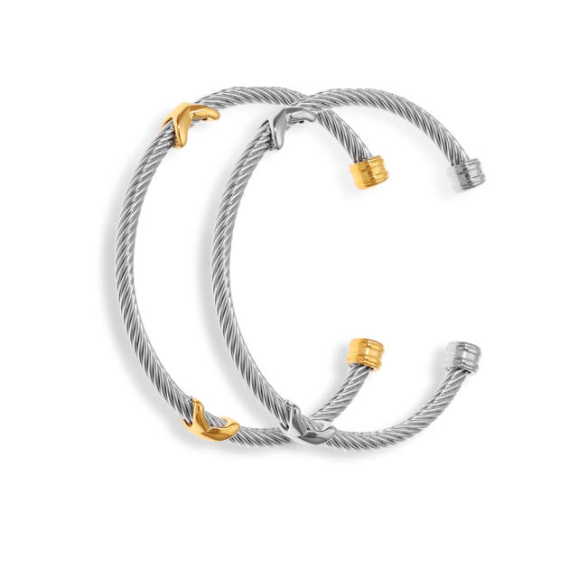 Personality cable design silver color stainless steel cuff bangle