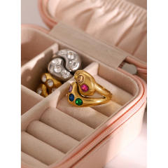 18KG chunky colorful cubic zircon setting stainless steel finger rings