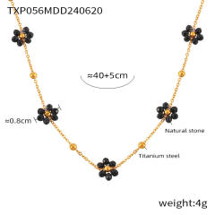 18KG black bead daisy flower stainless steel necklace bracelet set