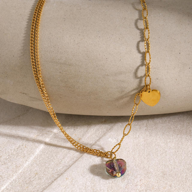 18KG summer heart amethyst charm stainless steel anklet