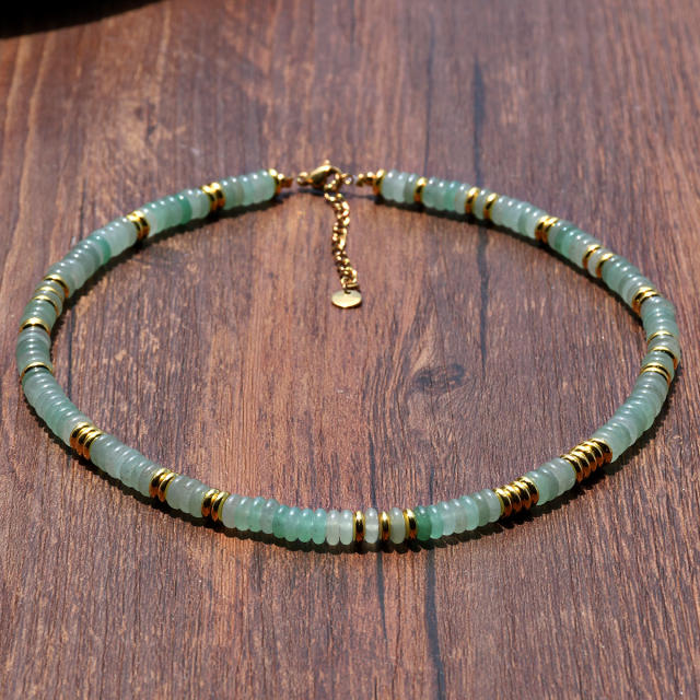 Creative boho colorful natural stone bead stainless steel bead necklace for women
