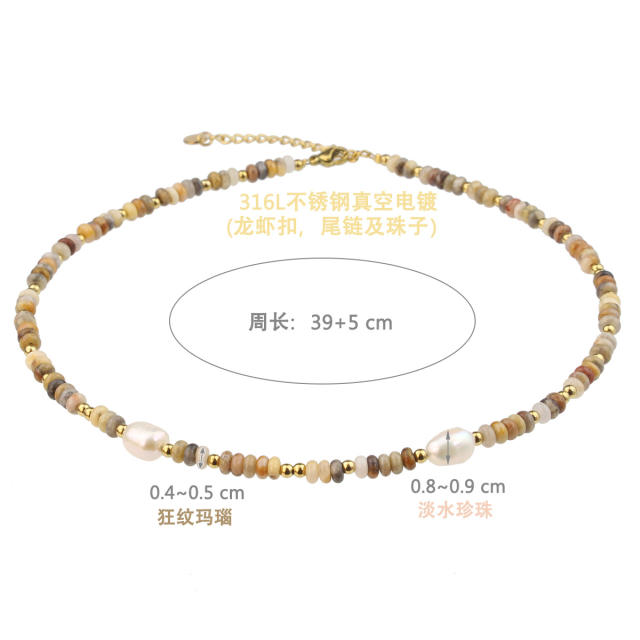 Summer colorful natural stone bead pearl bead choker necklace for women