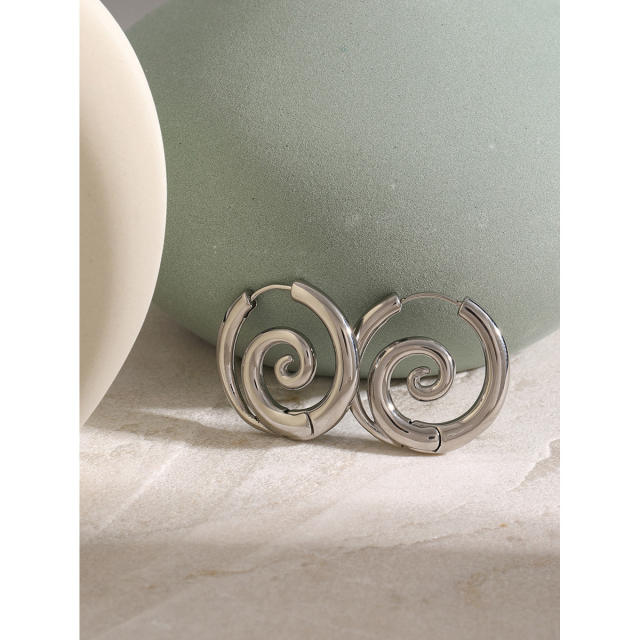 18KG sunmmer sprial circle design stainless steel earrings hoop earrings