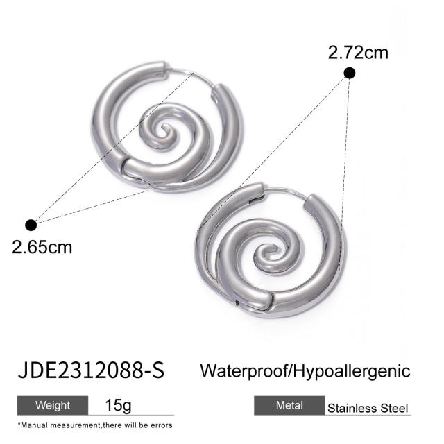18KG sunmmer sprial circle design stainless steel earrings hoop earrings
