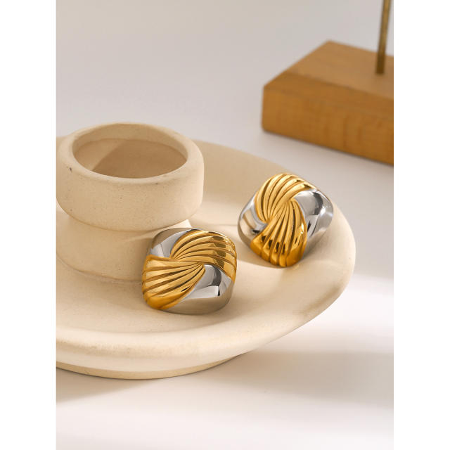 18KG unique mix color chunky square stainless steel earrings