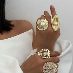 18KG chunky oval shape pearl bead stainless steel finger rings