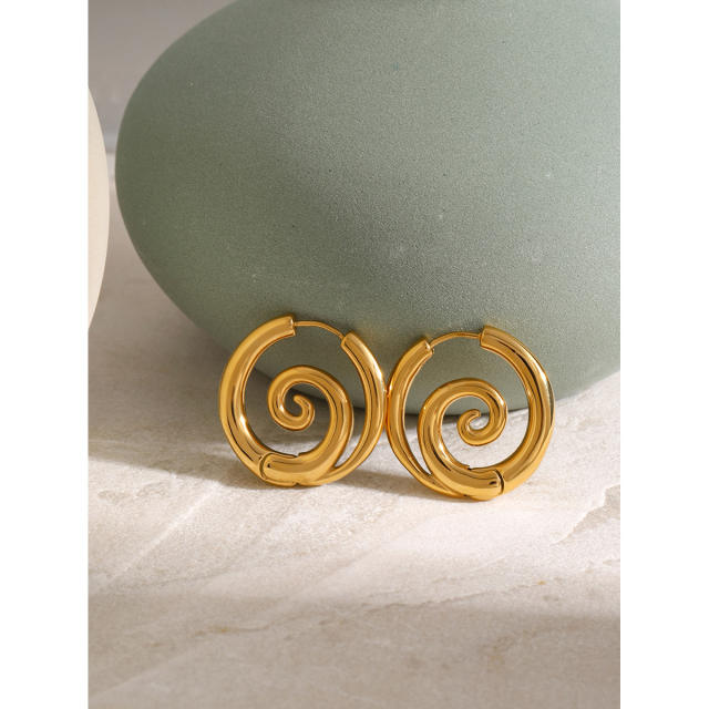 18KG sunmmer sprial circle design stainless steel earrings hoop earrings