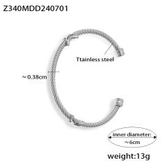 Personality cable design silver color stainless steel cuff bangle