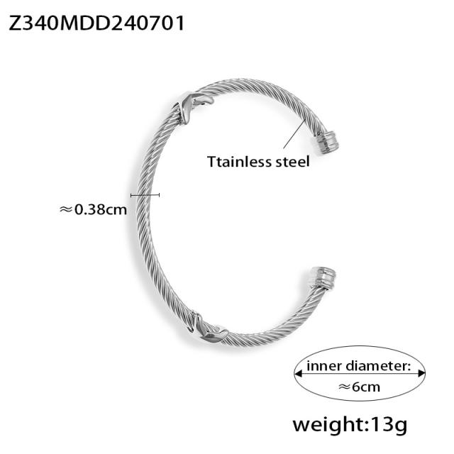 Personality cable design silver color stainless steel cuff bangle
