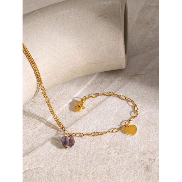 18KG summer heart amethyst charm stainless steel anklet