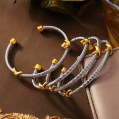 Personality cable design silver color stainless steel cuff bangle