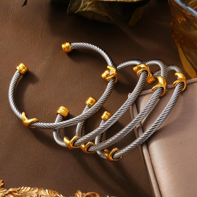 Personality cable design silver color stainless steel cuff bangle