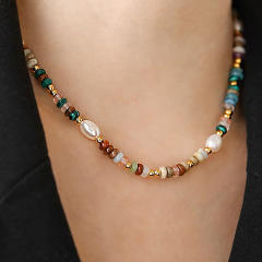 Summer colorful natural stone bead pearl bead choker necklace for women