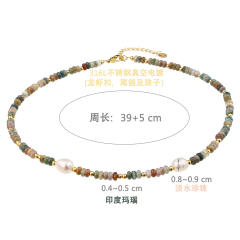 Summer colorful natural stone bead pearl bead choker necklace for women