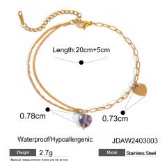 18KG summer heart amethyst charm stainless steel anklet