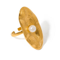 18KG chunky oval shape pearl bead stainless steel finger rings