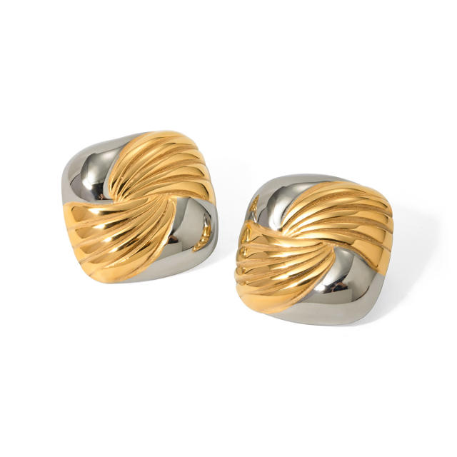18KG unique mix color chunky square stainless steel earrings