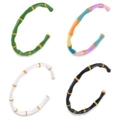 Summer color enamel bamboo stainless steel cuff bangle