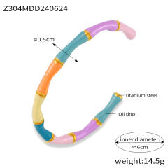 Summer color enamel bamboo stainless steel cuff bangle