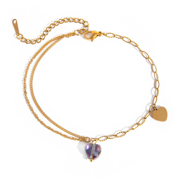 18KG summer heart amethyst charm stainless steel anklet