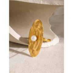 18KG chunky oval shape pearl bead stainless steel finger rings
