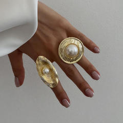 18KG chunky oval shape pearl bead stainless steel finger rings