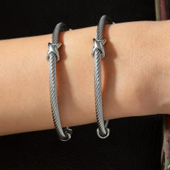 Personality cable design silver color stainless steel cuff bangle