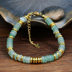 Boho colorful natural stone agate bead stainless steel bead bracelet