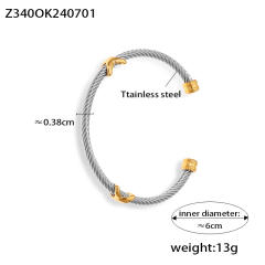 Personality cable design silver color stainless steel cuff bangle