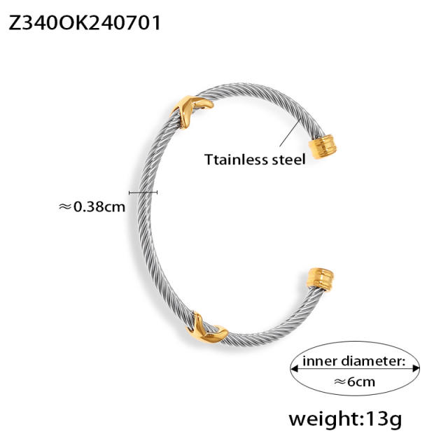 Personality cable design silver color stainless steel cuff bangle