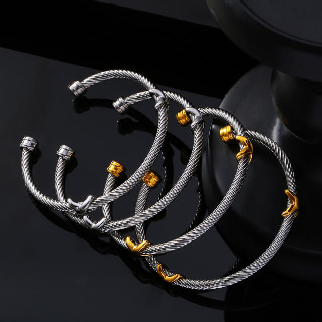 Personality cable design silver color stainless steel cuff bangle