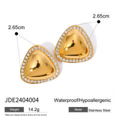 18KG Unique chunky triangle shape rhinestone stainless steel earrings