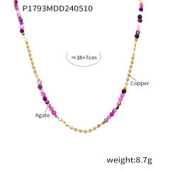 Boho natural stone Purple Agate bead copper bead necklace
