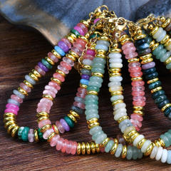 Boho colorful natural stone agate bead stainless steel bead bracelet