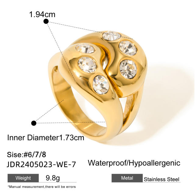 18KG chunky colorful cubic zircon setting stainless steel finger rings