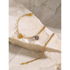 18KG summer heart amethyst charm stainless steel anklet