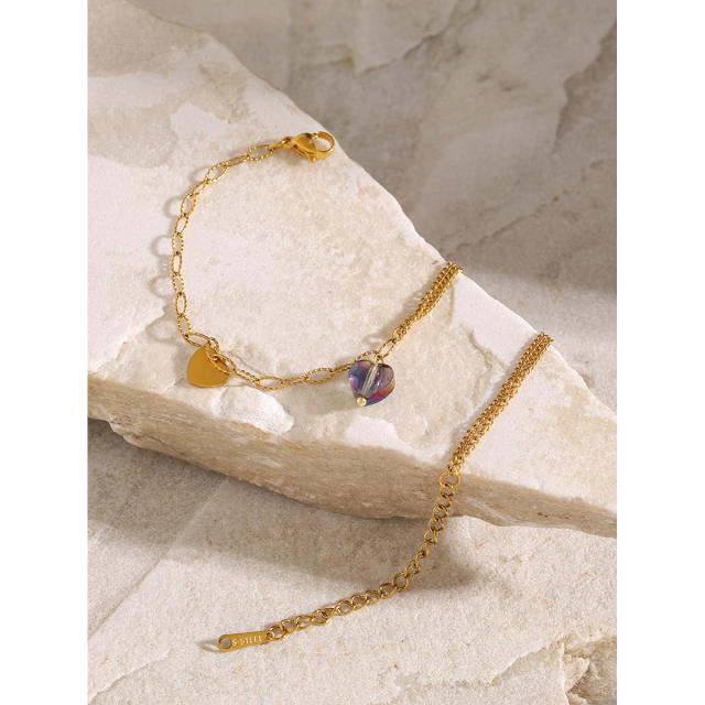18KG summer heart amethyst charm stainless steel anklet