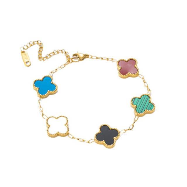 Classic colorful lucky clover stainless steel bracelet