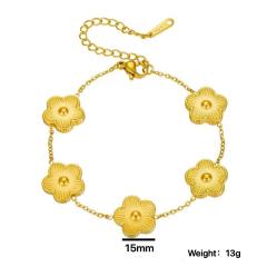 Concise laser plum blossoom gold silver color stainless steel necklace set
